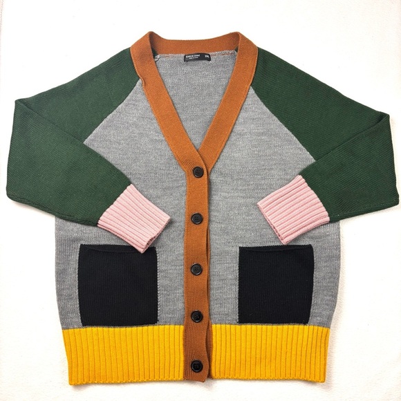 Other - Colorblock Green/Gray/Pink “Grandpa” Cottagecore Button Cardigan Sweater (2XL)